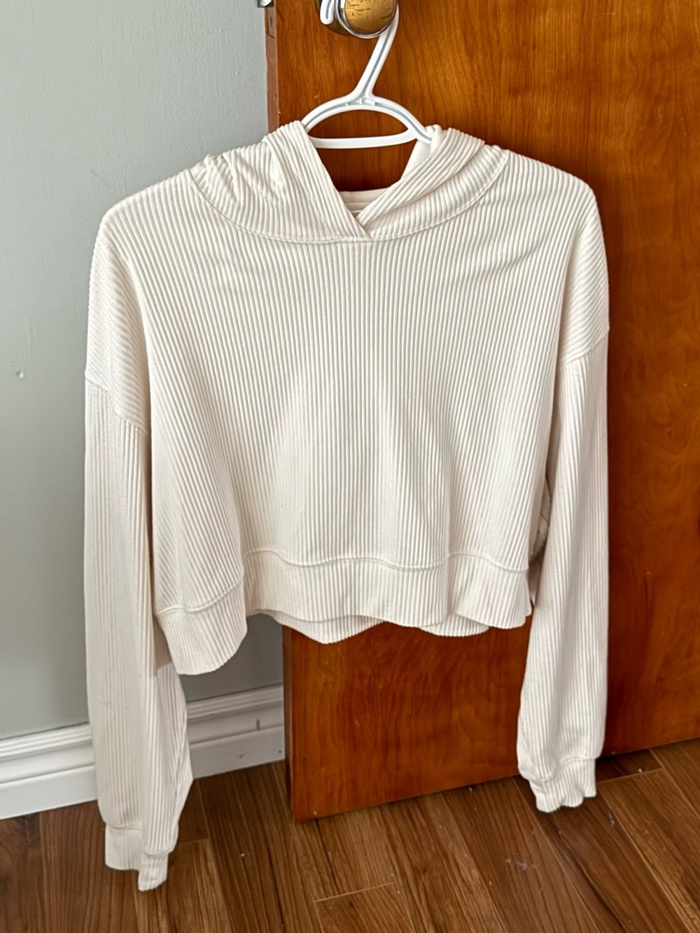 Garage Ribbed Cropped Hoodie Off White Cream Size M